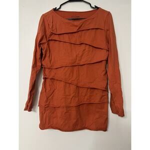 Neon Buddha Shirt Top Women orange Stretch Pullover Long Sleeve Layered Size L